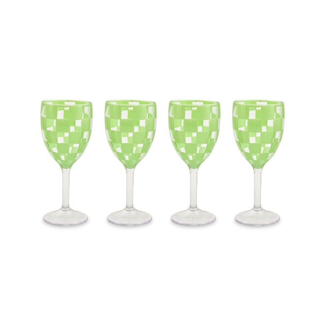 Green Check Wine Goblets
