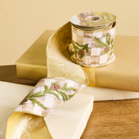 mocha pine embroidered 4" ribbon